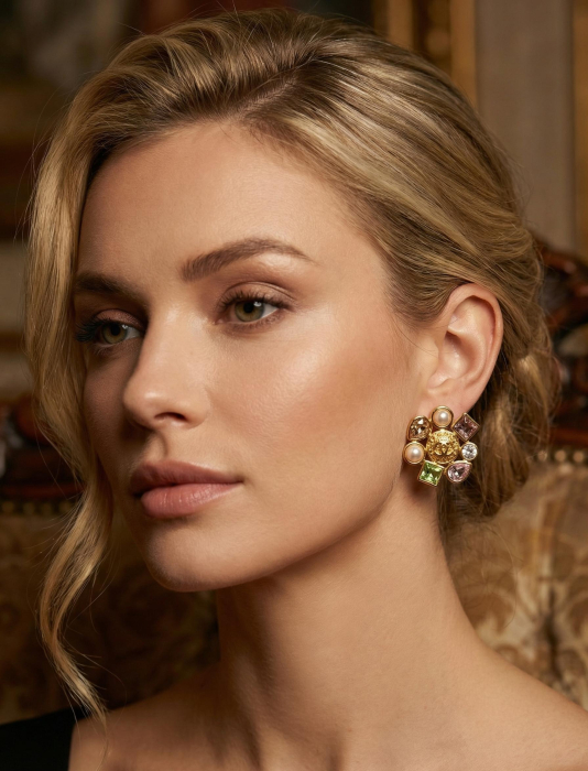 CHANEL Женские серьги-пуссеты с кристаллами и логотипом CC