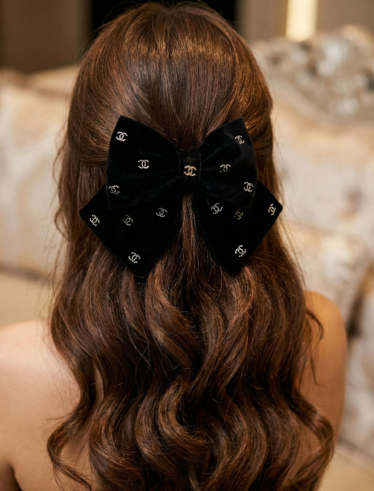 CHANEL Женская заколка-бант для волос бархатная