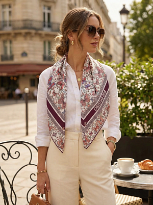 CHRISTIAN DIOR Женский платок из натурального шёлка с бабочками