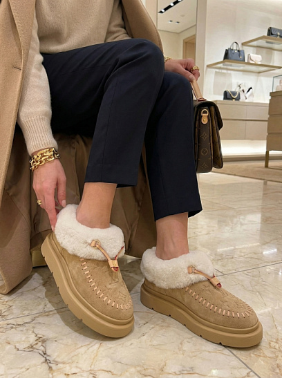 LOUIS VUITTON Женские ботинки из замши с меховой отделкой