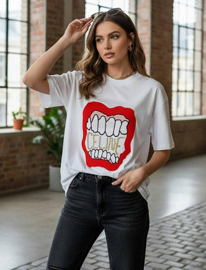 CELINE Женская футболка белого цвета