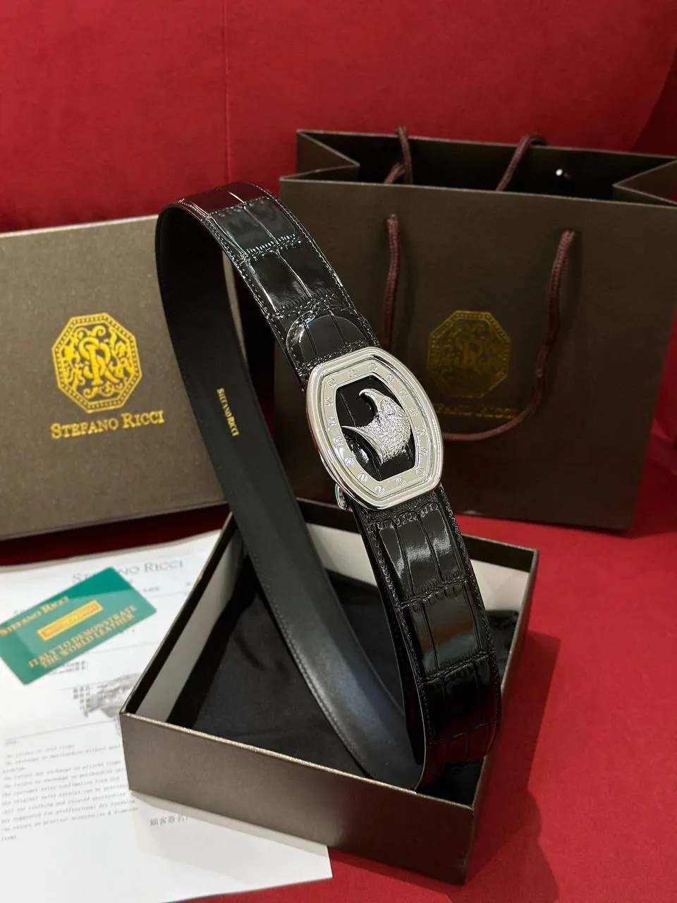 STEFANO RICCI Мужской ремень с тиснением под крокодила STEFANO RICCI Мужской ремень с тиснением под крокодила