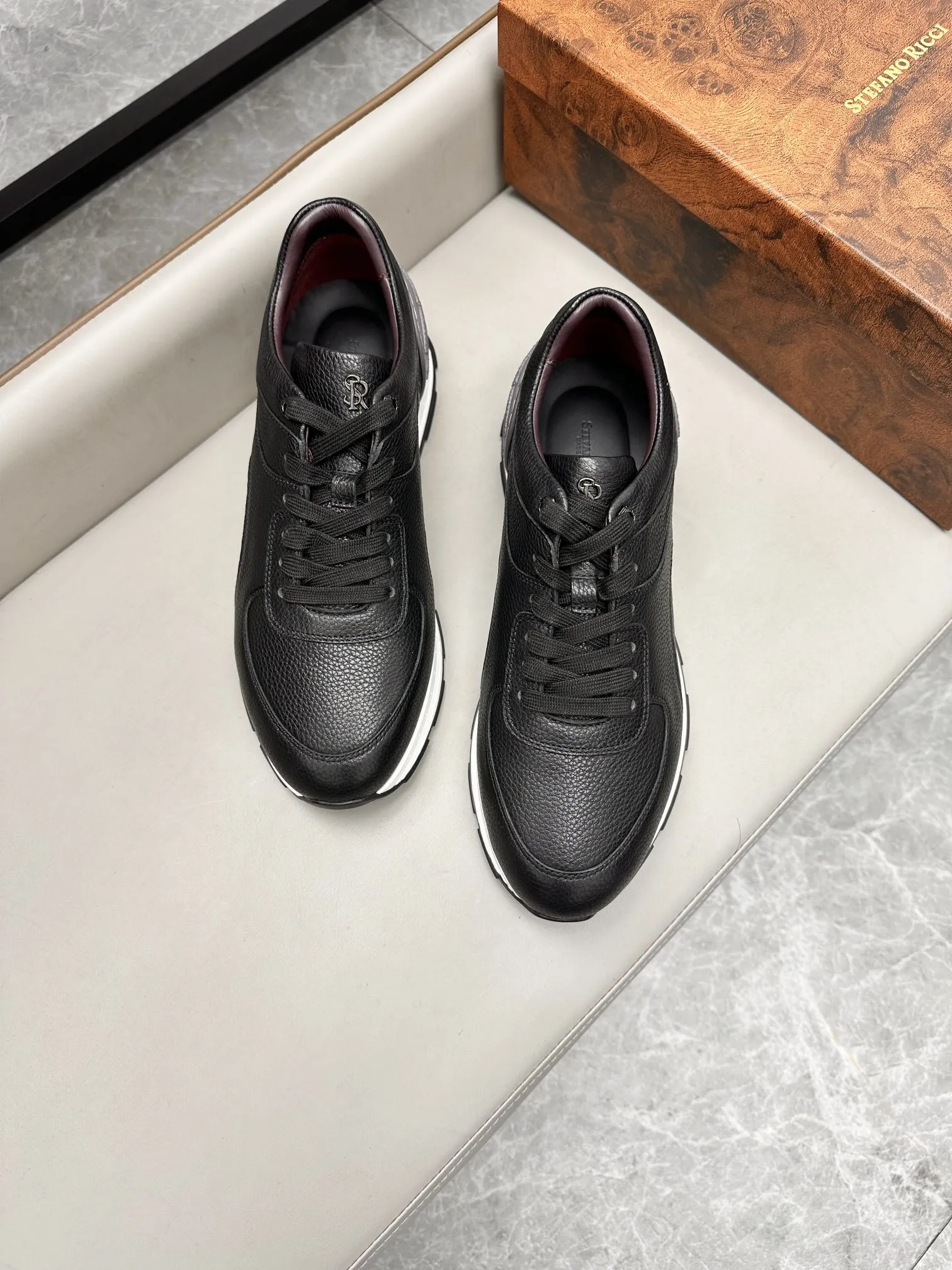 STEFANO RICCI Мужские кроссовки из телячьей кожи синие с оригинальной подошвой