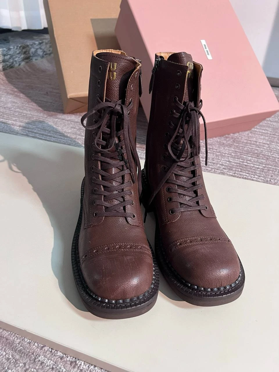 MIU MIU Женские ботинки из телячьей кожи высокие