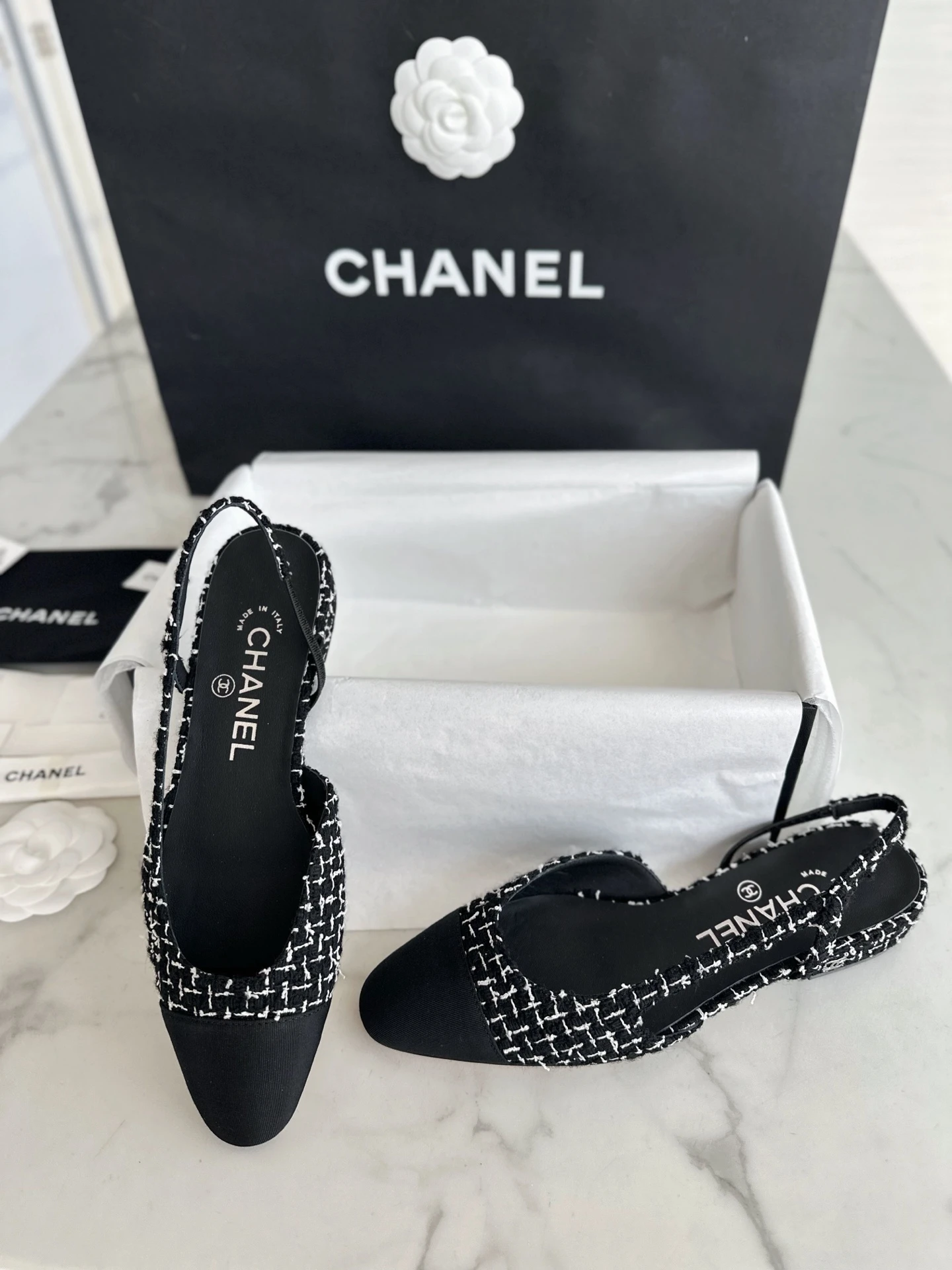 CHANEL Женские туфли слингбэки из твида