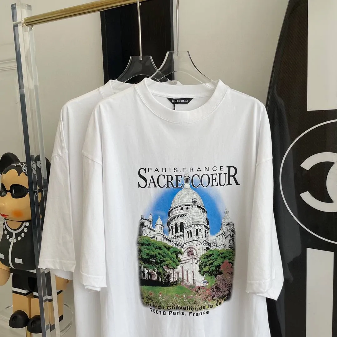 BALENCIAGA Мужская футболка c принтом Парижа BALENCIAGA Мужская футболка c принтом Парижа