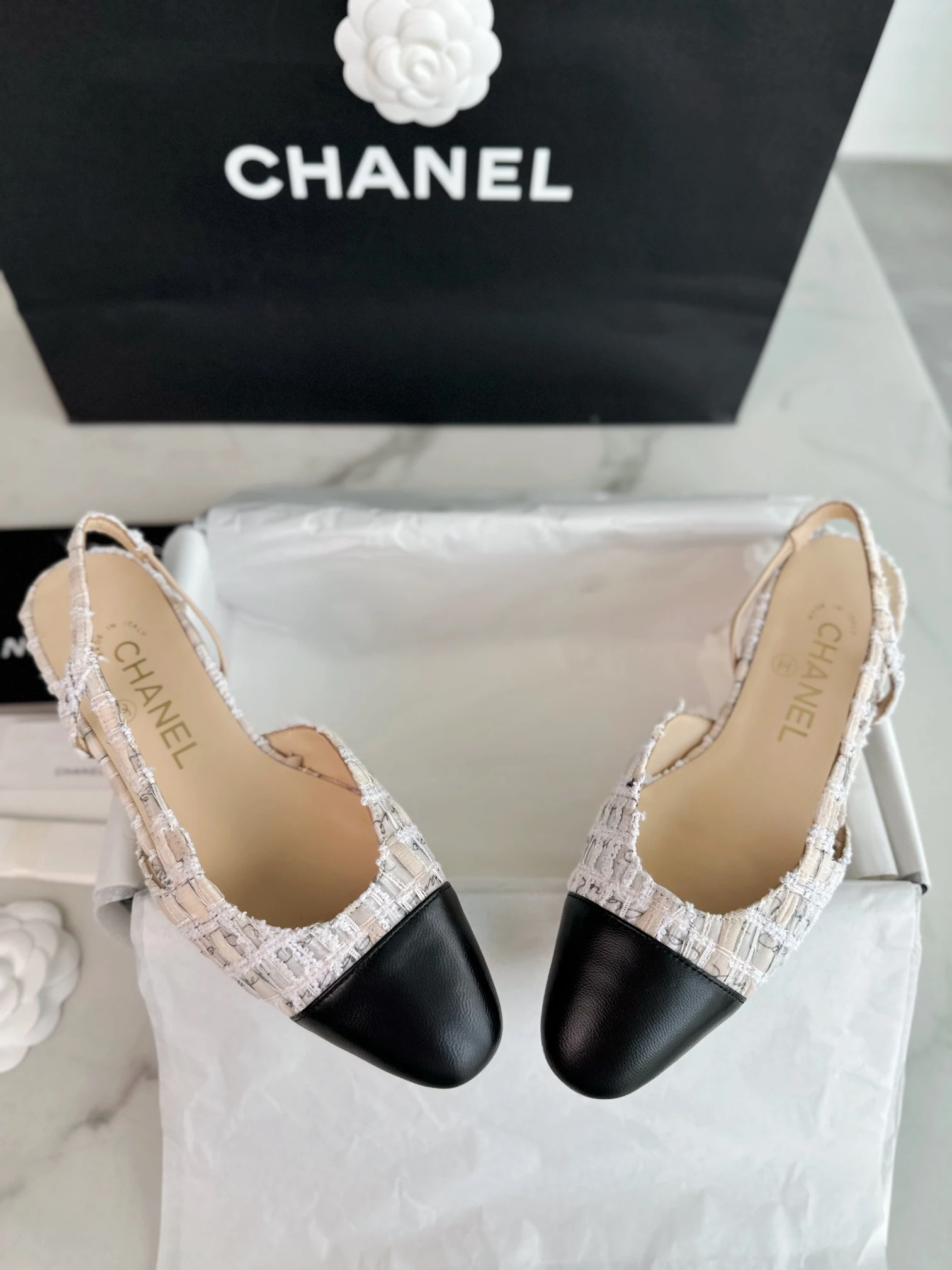 CHANEL Женские туфли слингбэки из твида