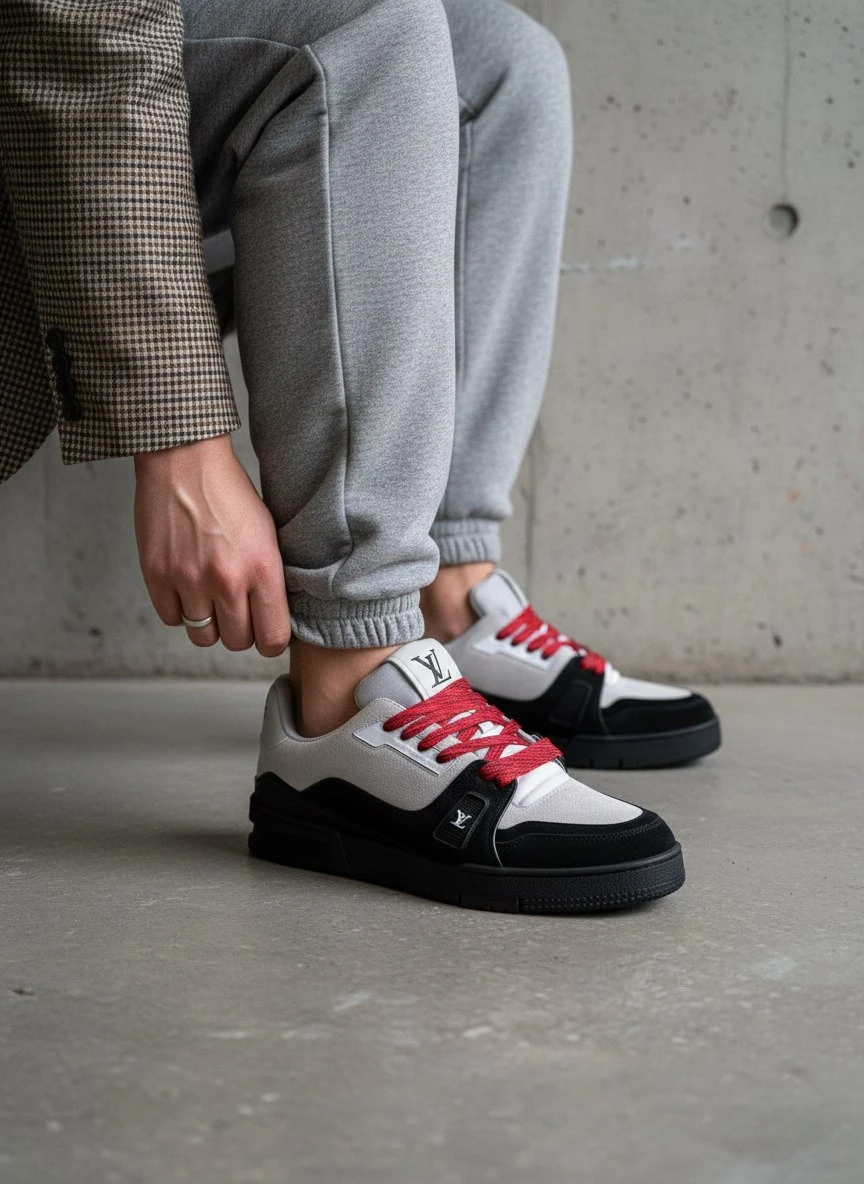 LOUIS VUITTON Мужские кроссовки в сочетании замши и гладкой кожи 