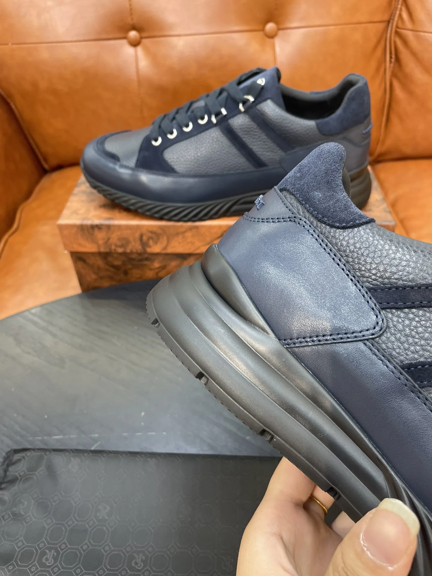 STEFANO RICCI Мужские кроссовки из телячьей кожи серые