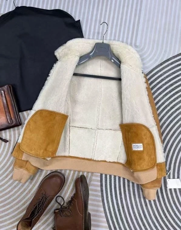 BRUNELLO CUCINELLI Мужская куртка из замши и мериноса BRUNELLO CUCINELLI Мужская куртка из замши и мериноса