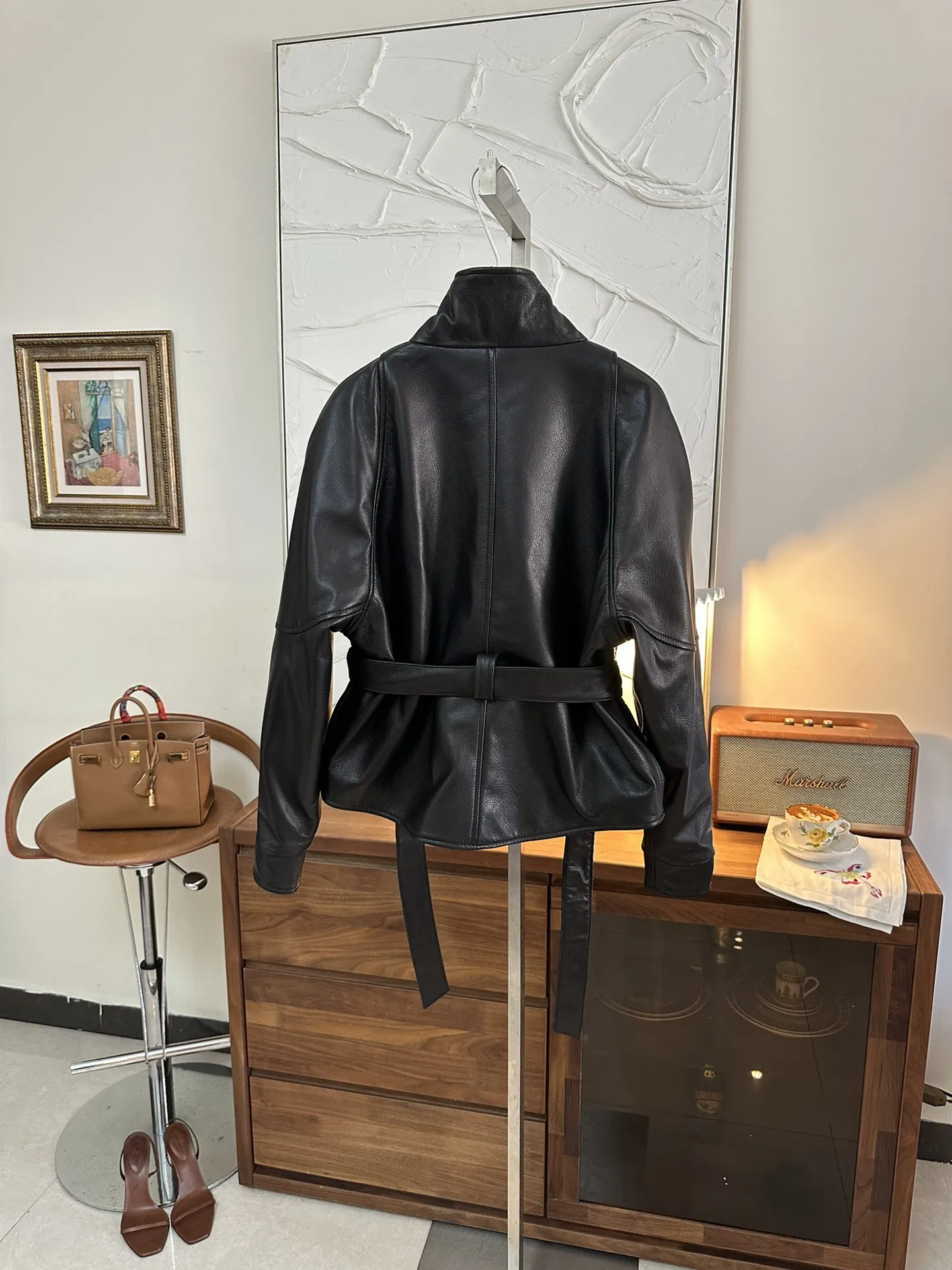 THE ROW Женская кожаная куртка с поясом бордовая