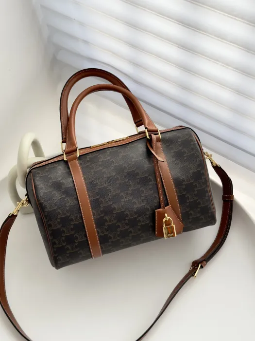  CELINE Женская сумка BOSTON CUIR TRIOMPHE из канвы и телячьей кожи