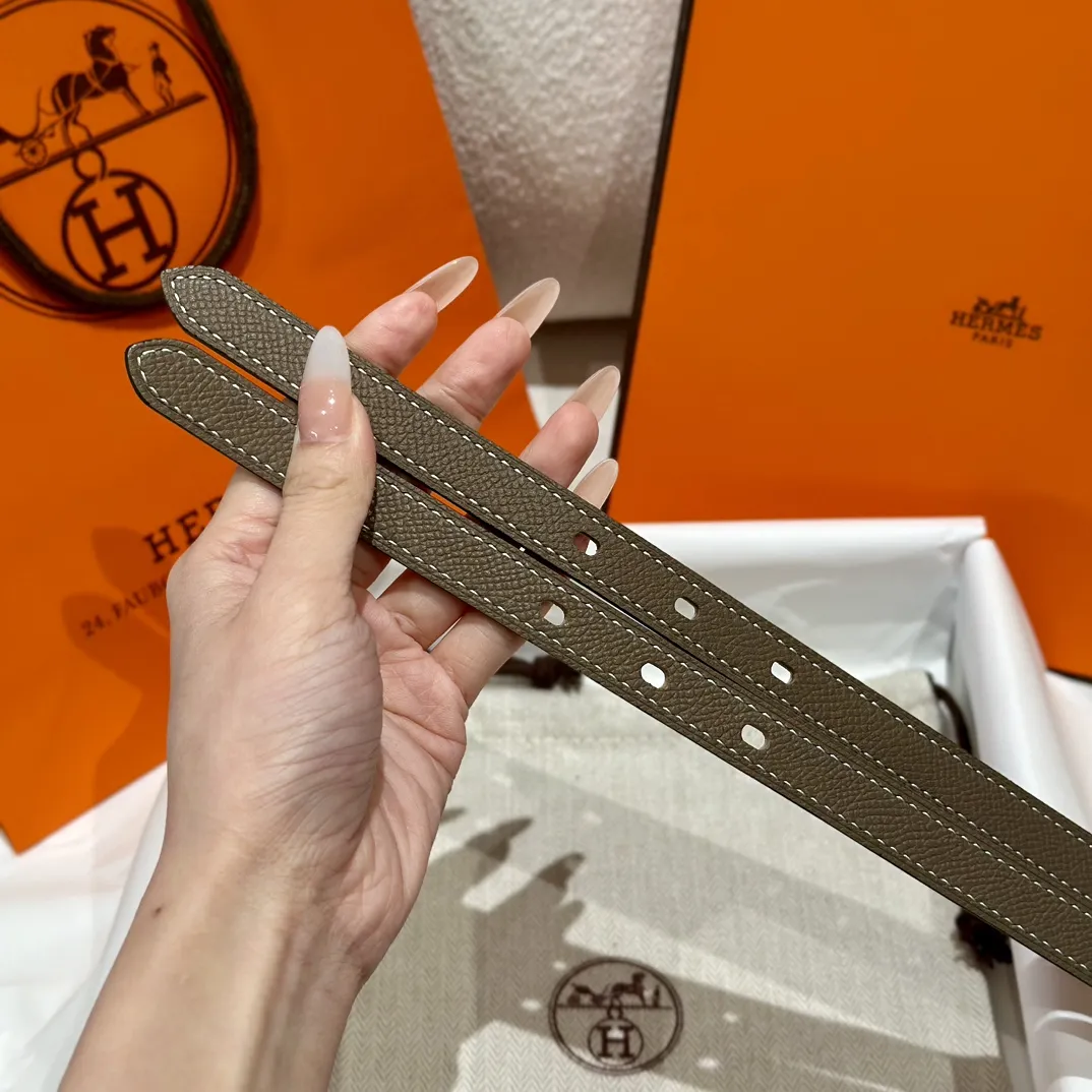 HERMES Женский узкий ремень Kelly с ребристой пряжкой