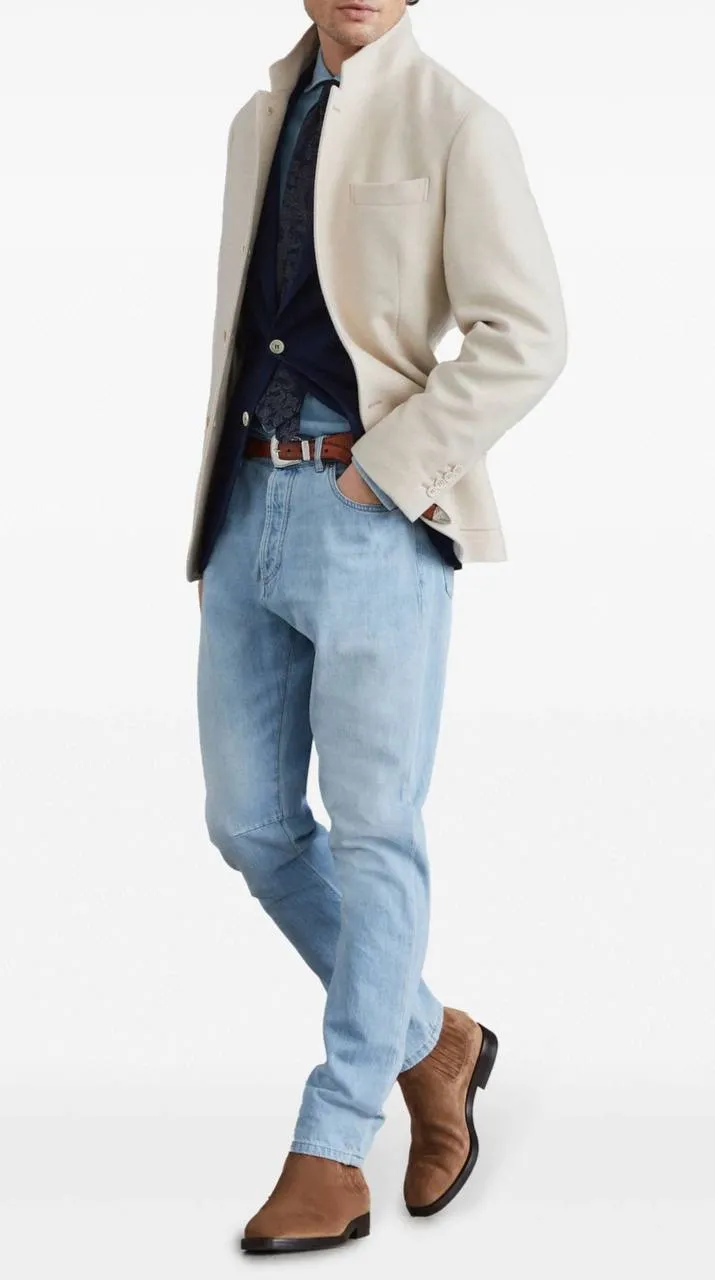 BRUNELLO CUCINELLI Мужские джинсы светло-голубого оттенка BRUNELLO CUCINELLI Мужские джинсы светло-голубого оттенка