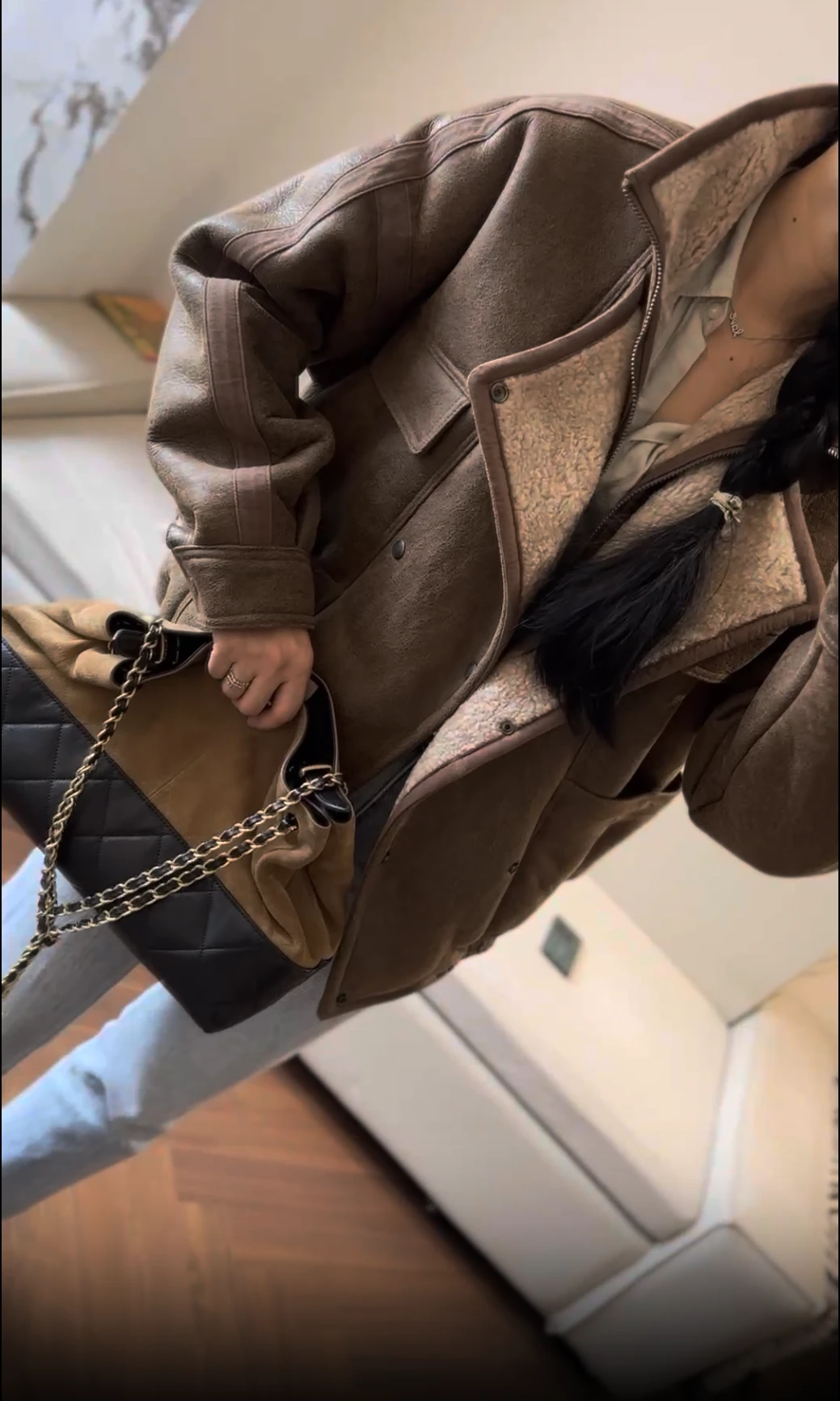 SAINT LAURENT Женская кожаная дублёнка с шерстью