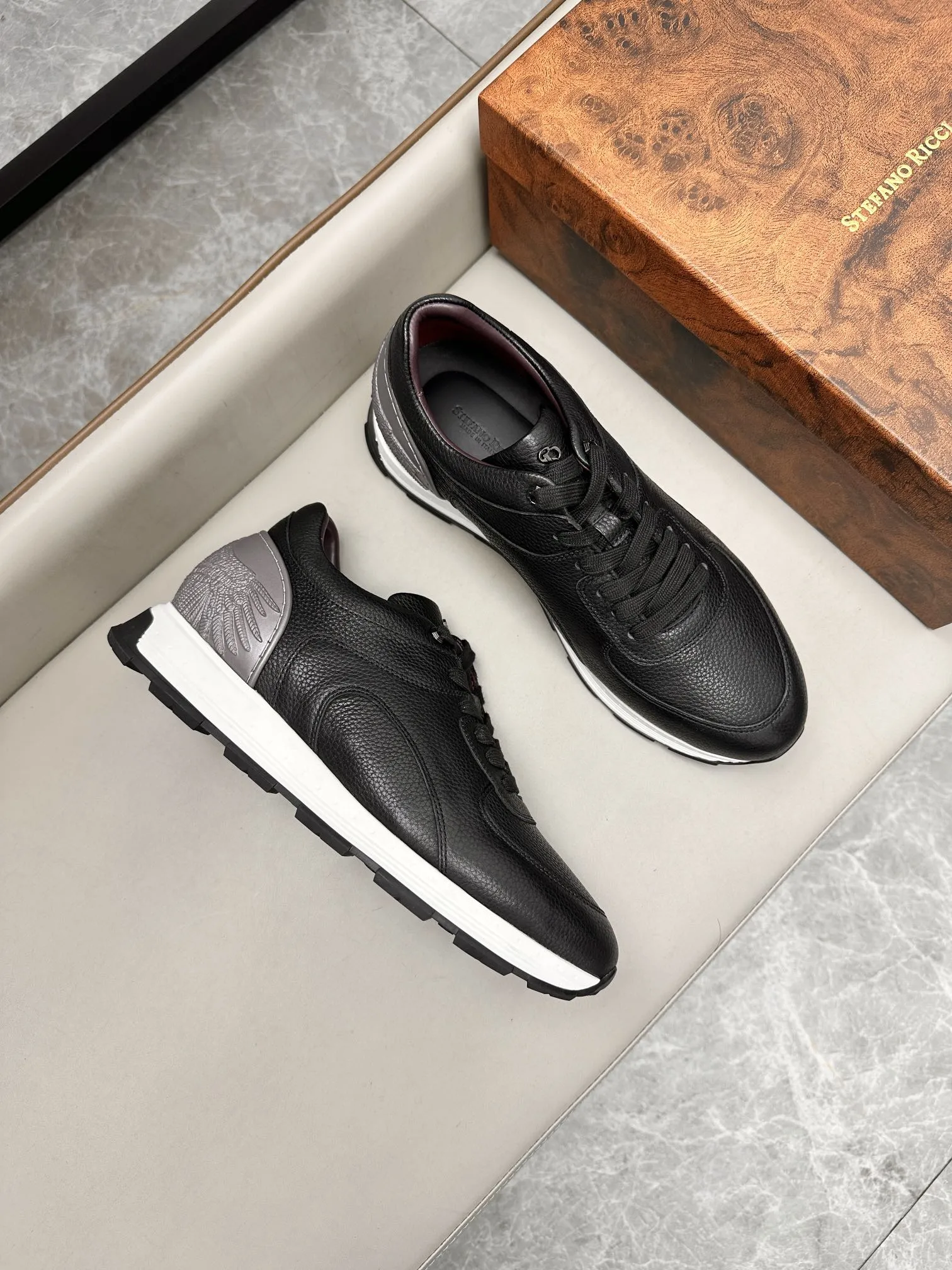 STEFANO RICCI Мужские кроссовки из телячьей кожи синие с оригинальной подошвой