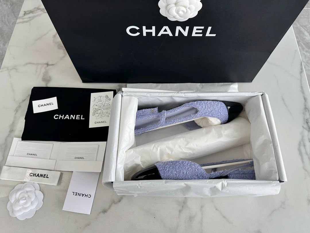 CHANEL Женские туфли слингбэки из твида