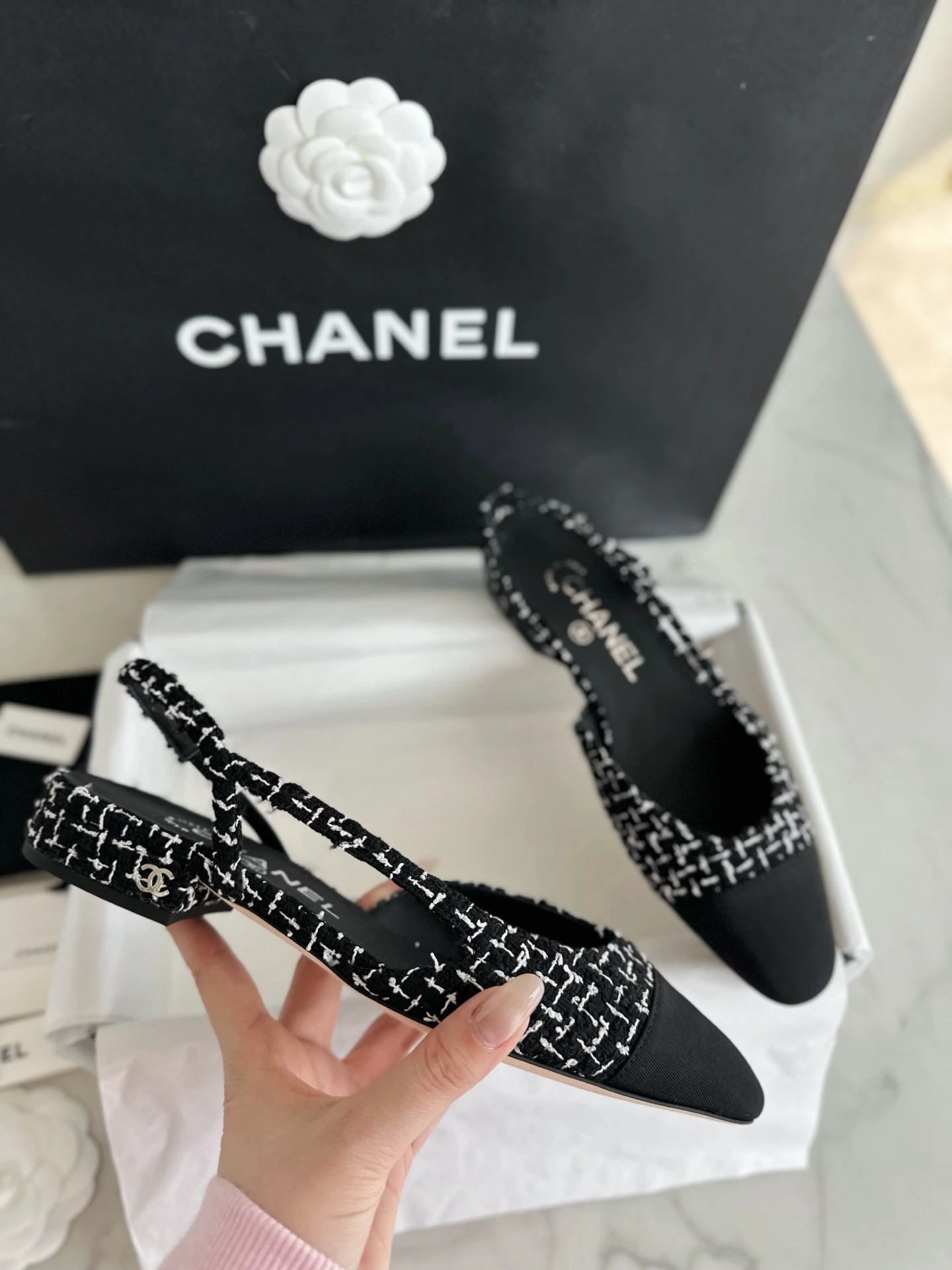 CHANEL Женские туфли слингбэки из твида
