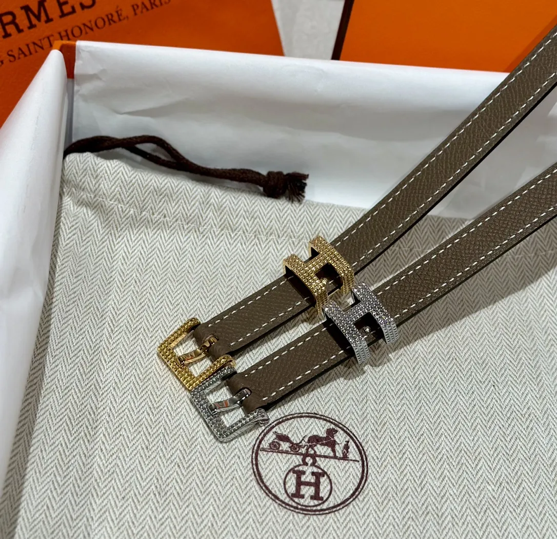 HERMES Женский узкий ремень Kelly с ребристой пряжкой