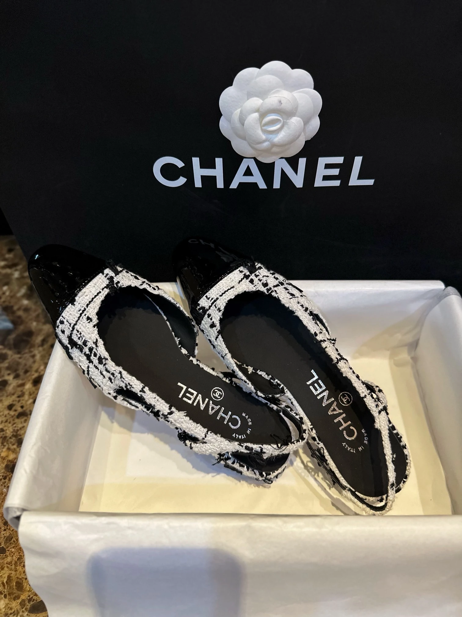 CHANEL Женские туфли слингбэки из твида