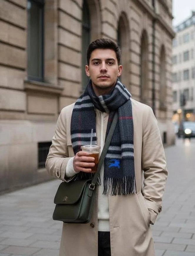 BURBERRY Мужской шарф из овечьей шерсти BURBERRY Мужской шарф из овечьей шерсти