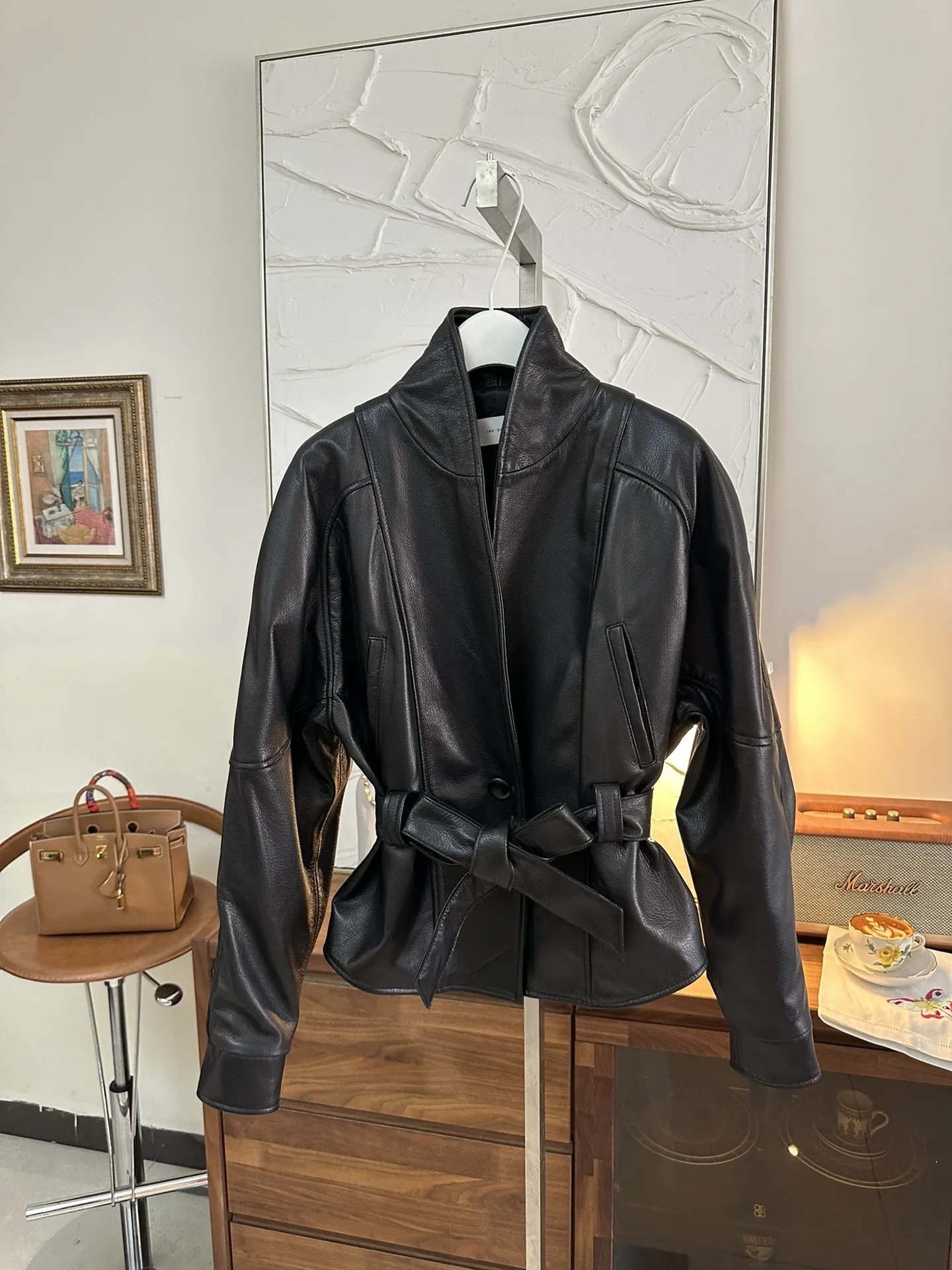 THE ROW Женская кожаная куртка с поясом бордовая