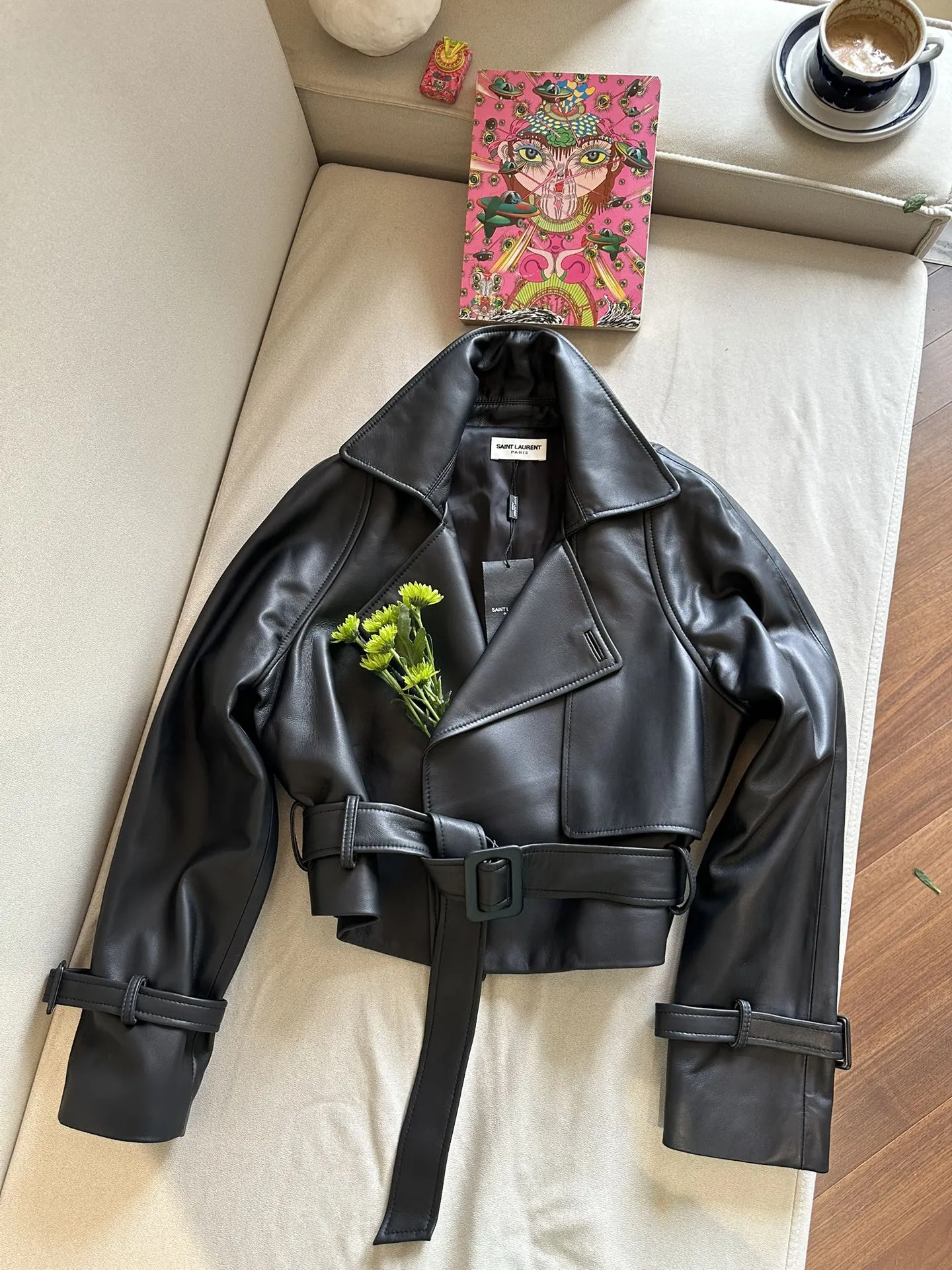 SAINT LAURENT Женская кожаная куртка из овчины с асимметричной застёжкой SAINT LAURENT Женская кожаная куртка из овчины с асимметричной застёжкой