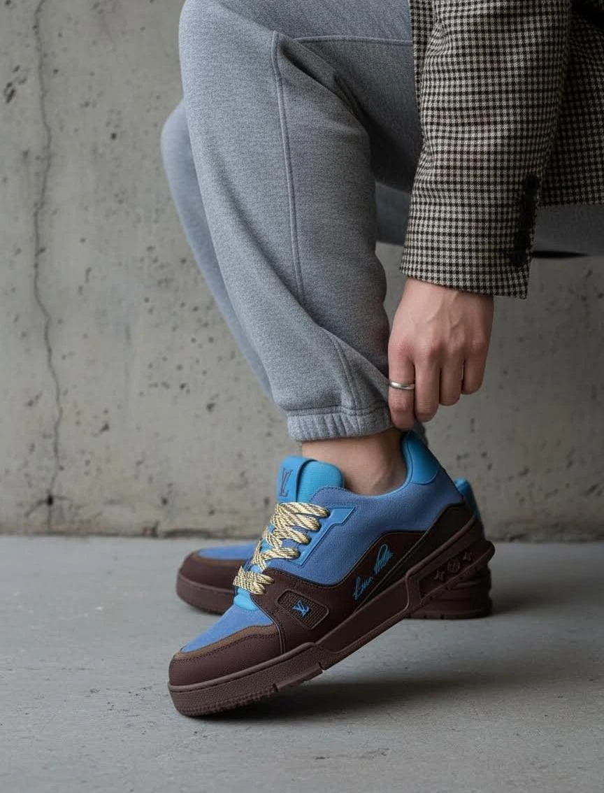 LOUIS VUITTON Мужские кроссовки в сочетании замши и гладкой кожи 