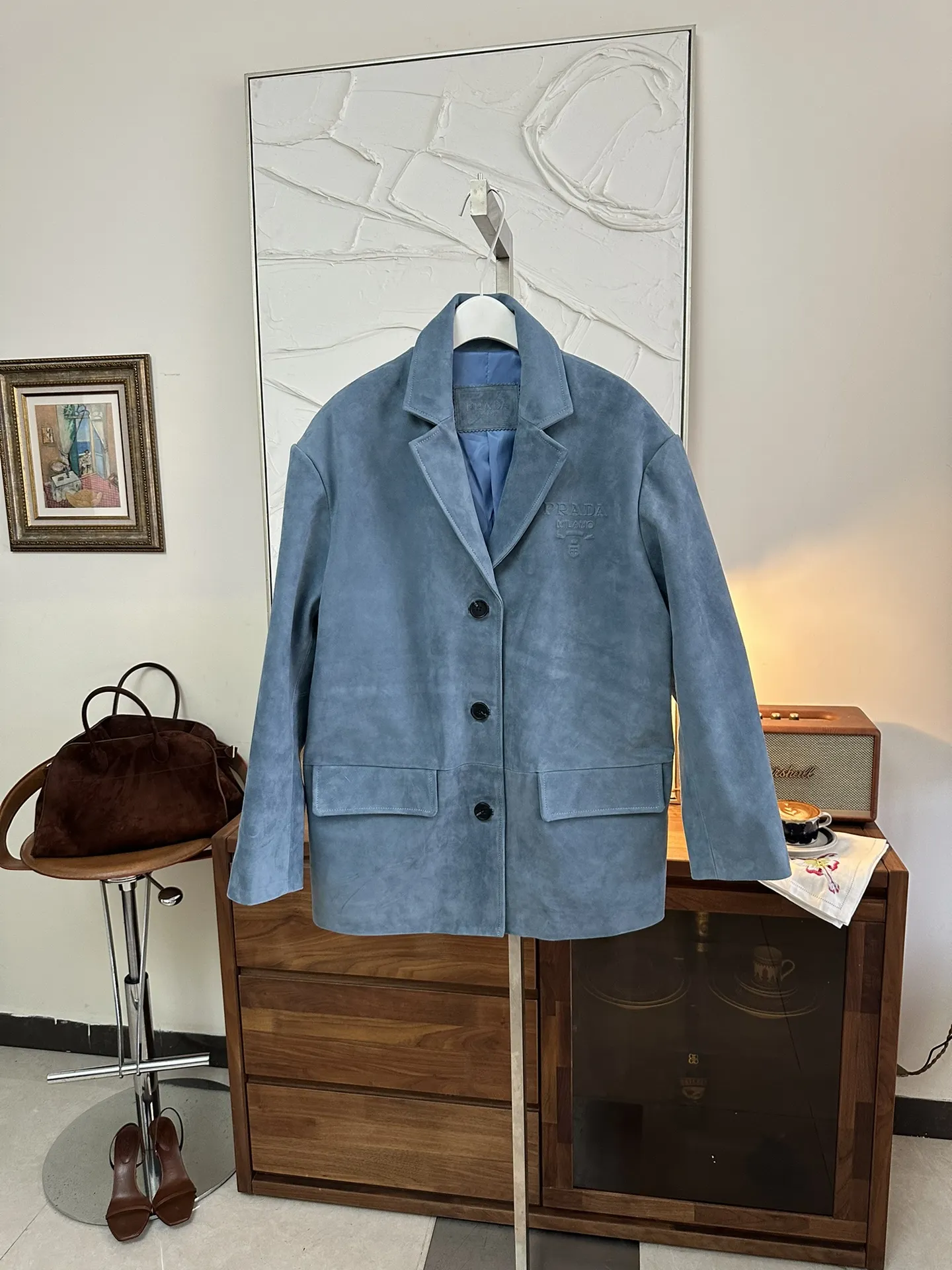 PRADA Женский жакет из замши голубой PRADA Женский жакет из замши голубой