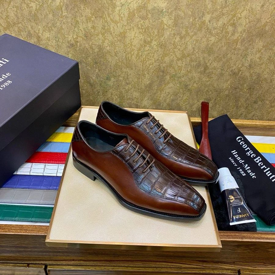 BERLUTI Мужские туфли из кожи крокодила тёмно-коричневые BERLUTI Мужские туфли из кожи крокодила тёмно-коричневые