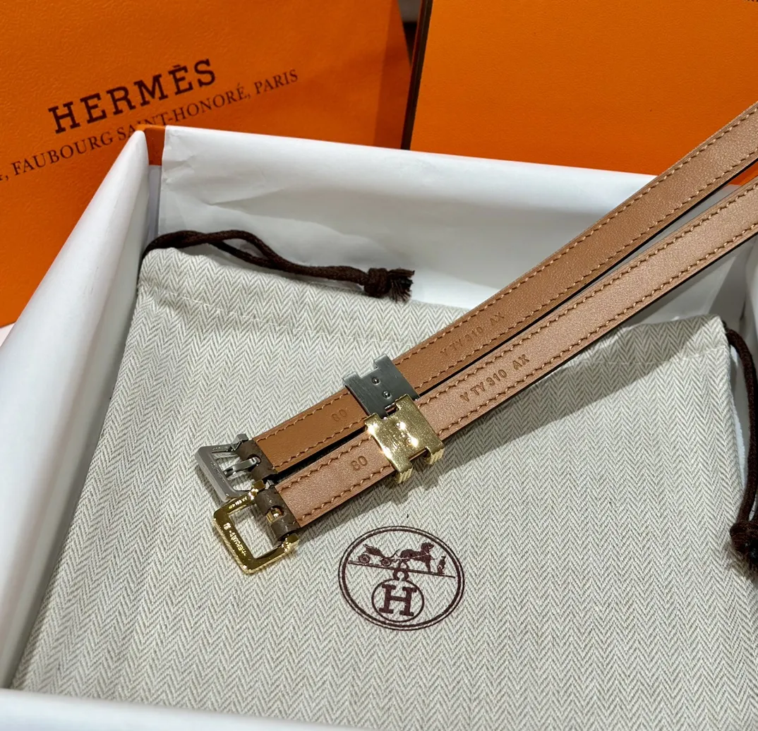 HERMES Женский узкий ремень Kelly с ребристой пряжкой