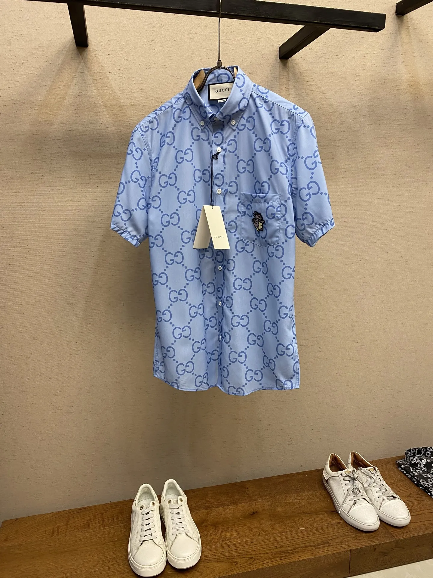 GUCCI Мужская рубашка Double G с принтом GUCCI Мужская рубашка Double G с принтом