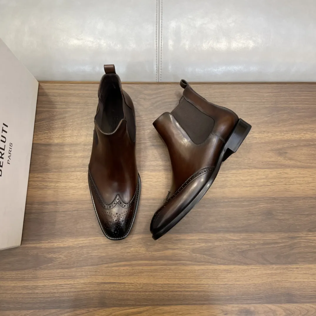 BERLUTI Мужские ботинки челси из коровьей кожи BERLUTI Мужские ботинки челси из коровьей кожи