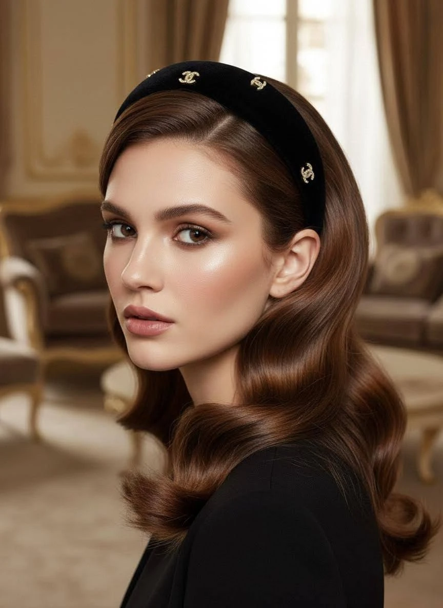 CHANEL Ободок Chanel из бархата с кристаллами CHANEL Ободок Chanel из бархата с кристаллами