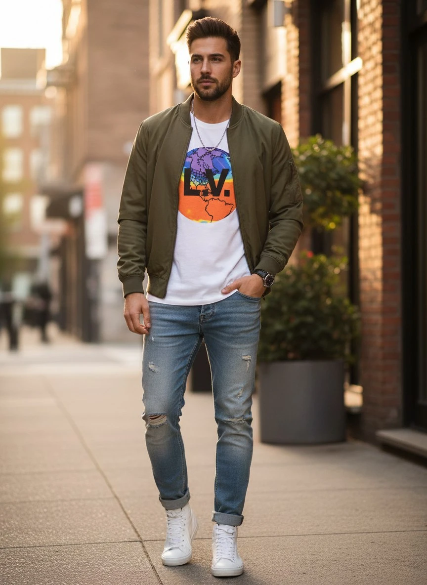 LOUIS VUITTON Мужская футболка с ярким принтом LOUIS VUITTON Мужская футболка с ярким принтом