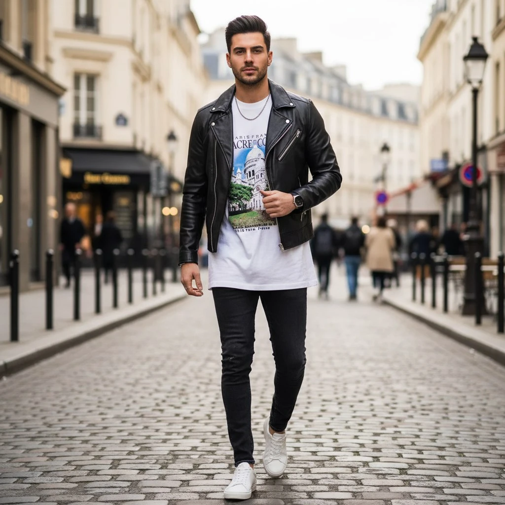 BALENCIAGA Мужская футболка c принтом Парижа BALENCIAGA Мужская футболка c принтом Парижа