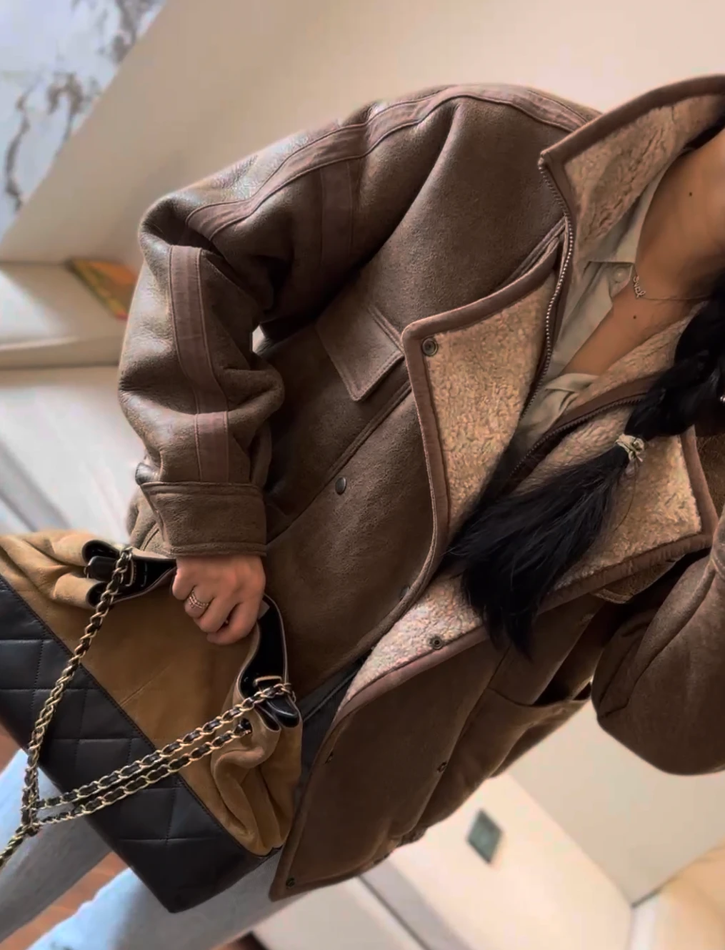 SAINT LAURENT Женская кожаная дублёнка с шерстью