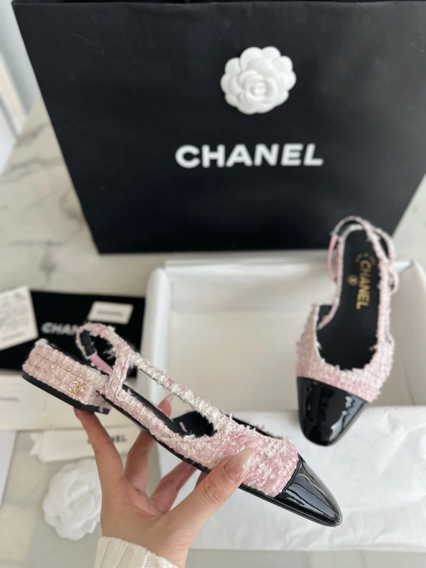 CHANEL Женские туфли слингбэки из твида