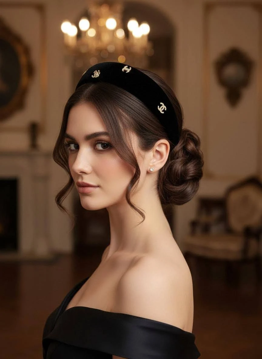 CHANEL Ободок Chanel из бархата с кристаллами CHANEL Ободок Chanel из бархата с кристаллами