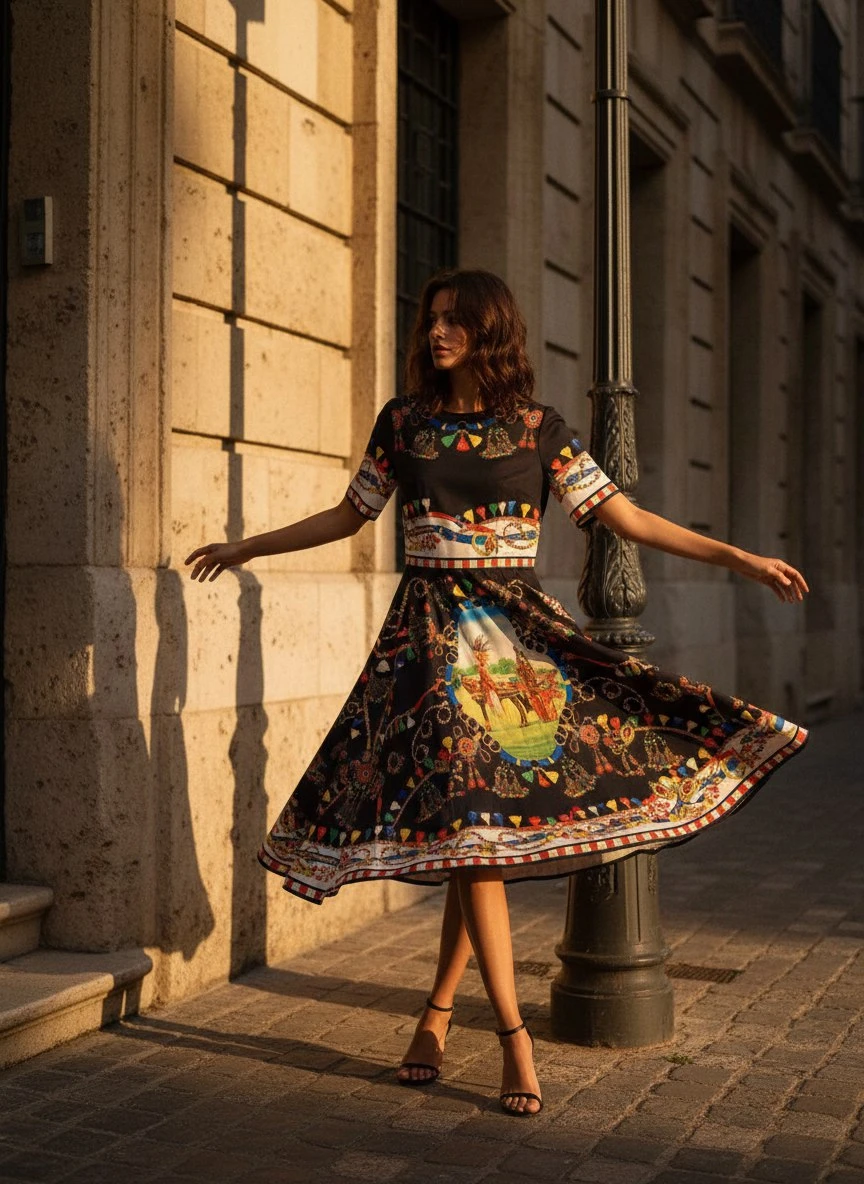 DOLCE & GABBANA Женское платье с художественным принтом DOLCE & GABBANA Женское платье с художественным принтом