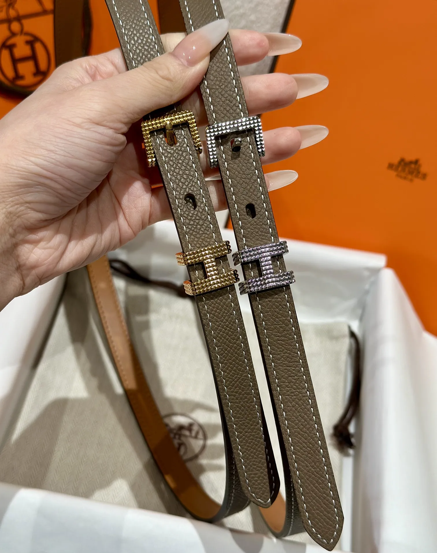 HERMES Женский узкий ремень Kelly с ребристой пряжкой