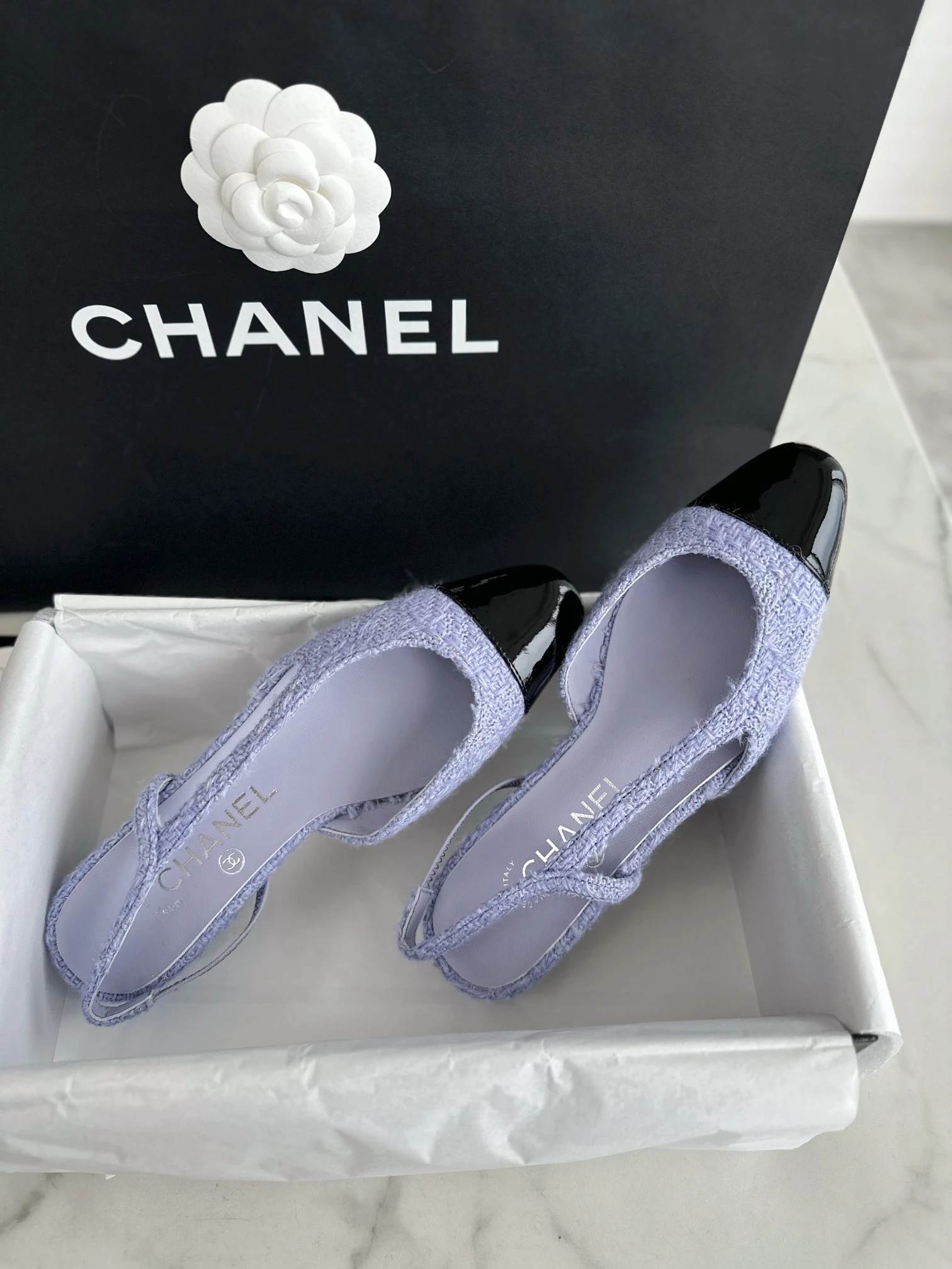 CHANEL Женские туфли слингбэки из твида