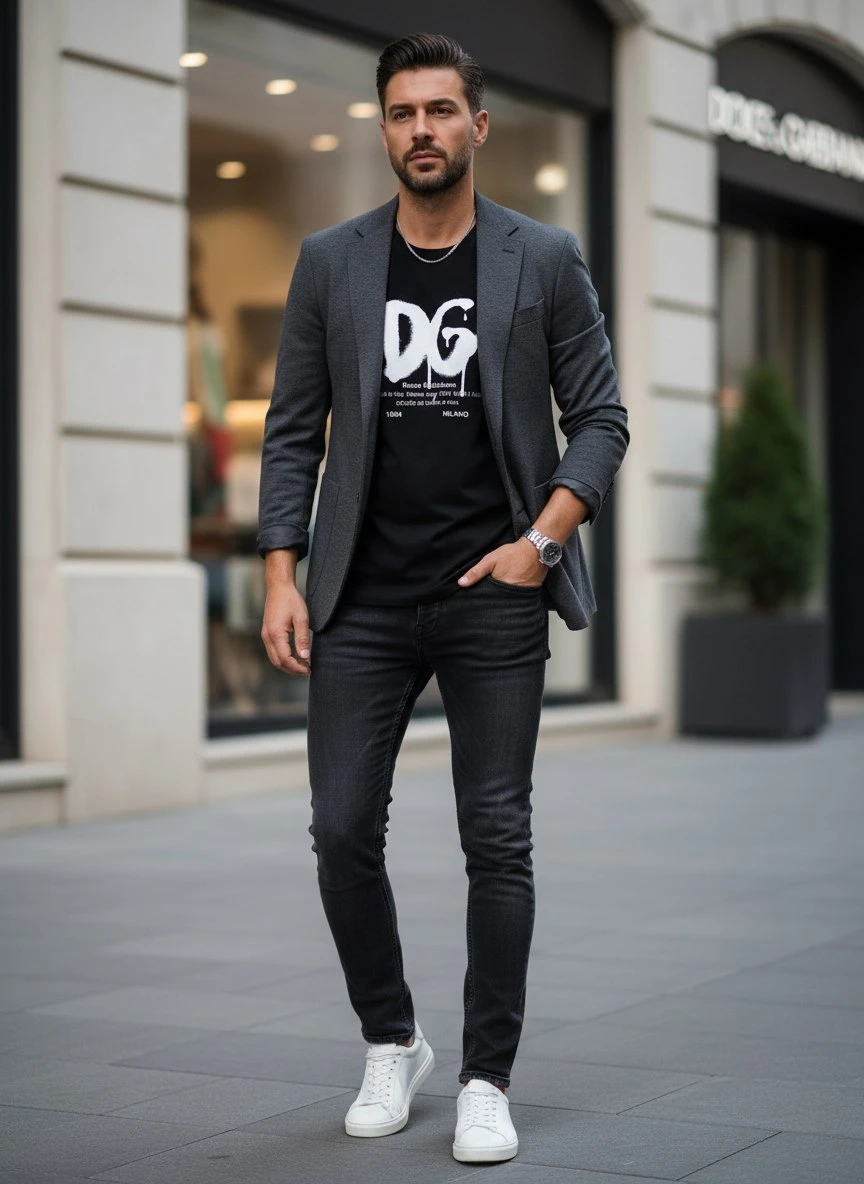 DOLCE & GABBANA Мужская футболка с принтом DOLCE & GABBANA Мужская футболка с принтом