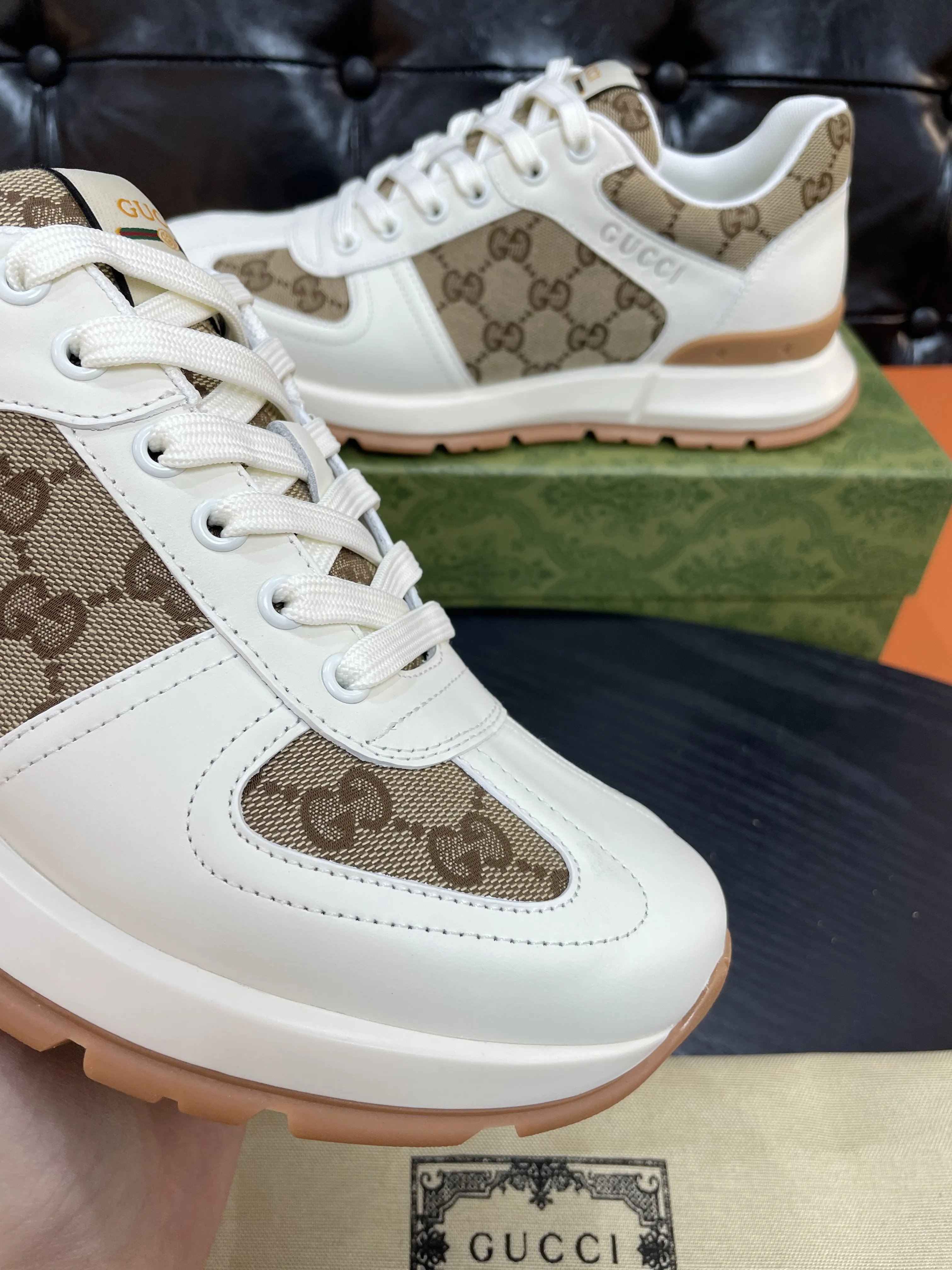 GUCCI Мужские кроссовки из телячьей кожи и парусины