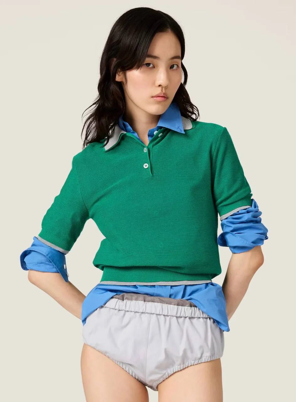 MIU MIU Женская футболка-поло хлопок и шёлк MIU MIU Женская футболка-поло хлопок и шёлк