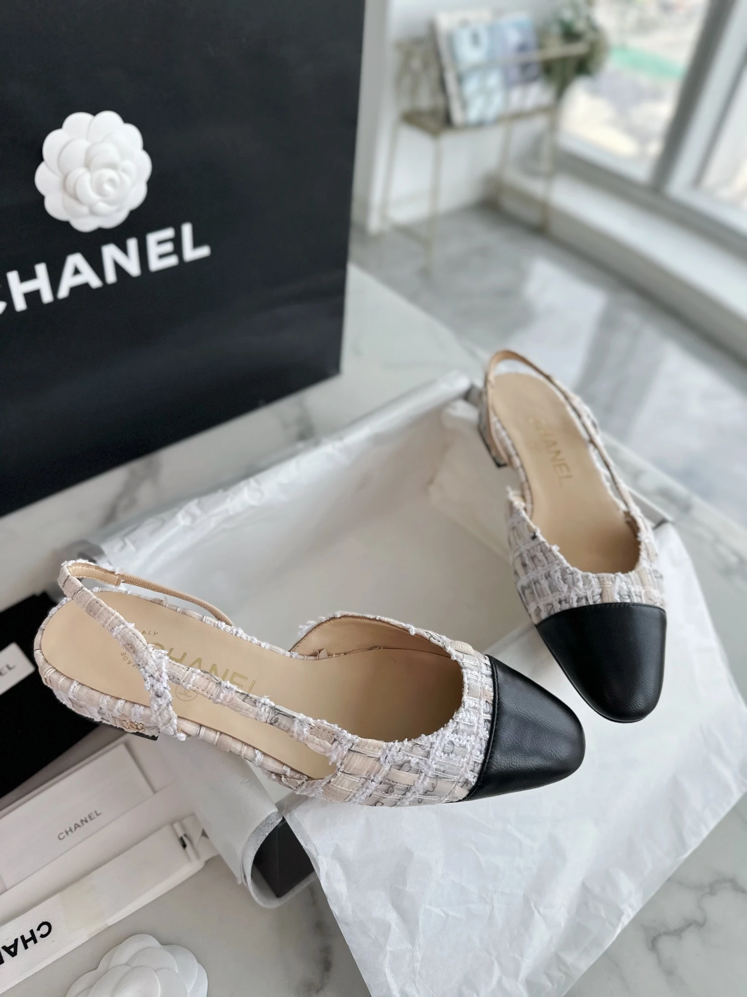 CHANEL Женские туфли слингбэки из твида