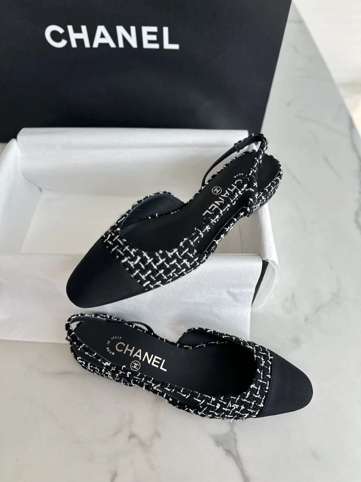 CHANEL Женские туфли слингбэки из твида