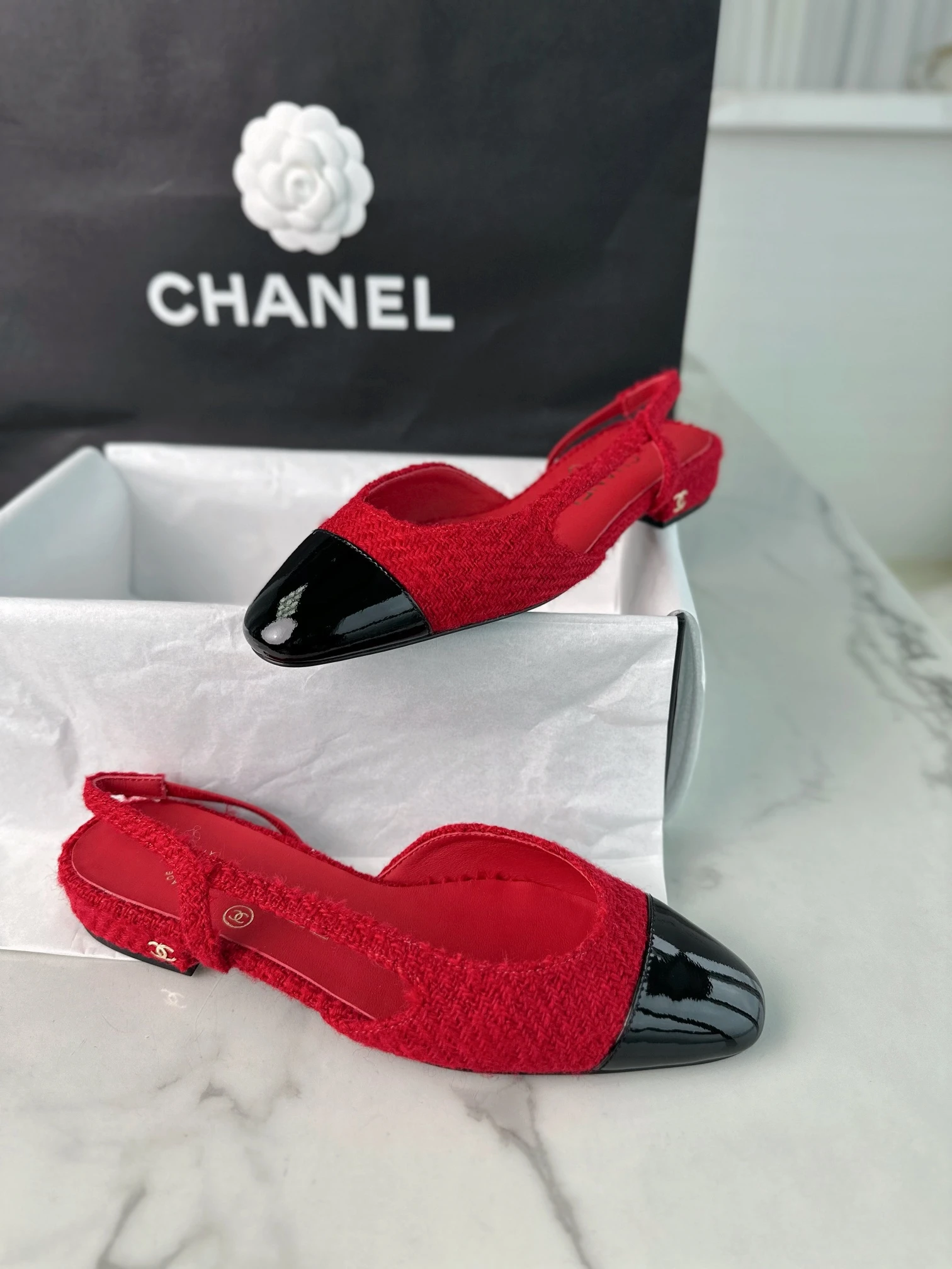 CHANEL Женские туфли слингбэки из твида