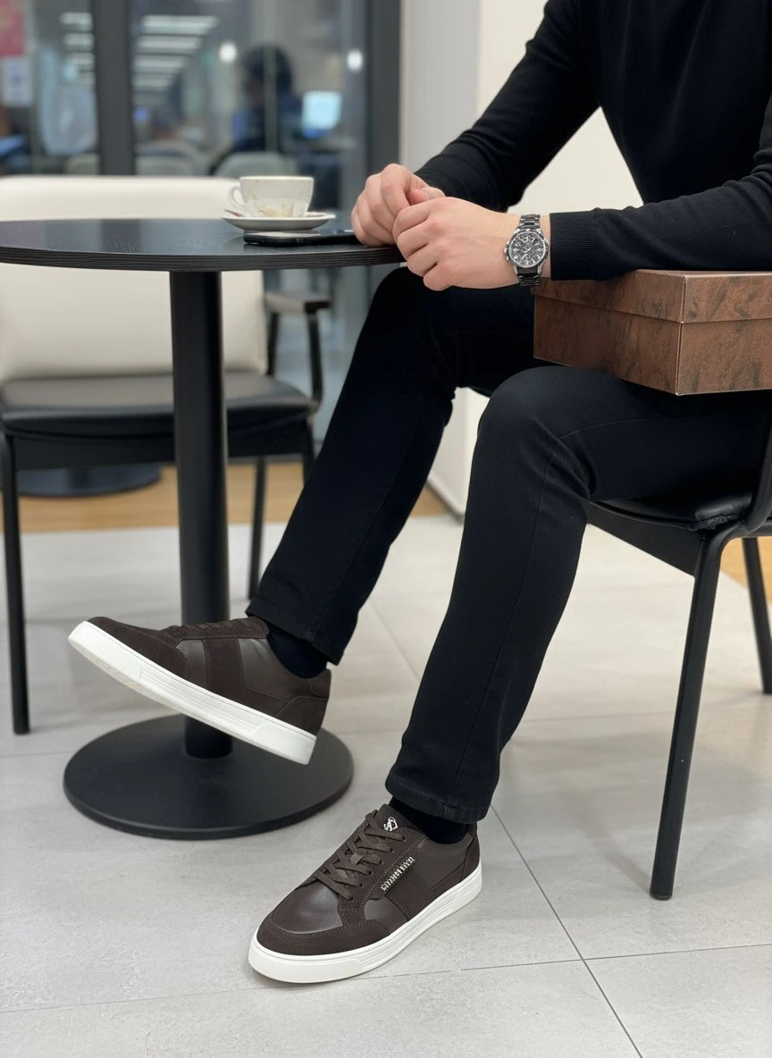 STEFANO RICCI Мужские кроссовки из гладкой кожи и замши черные с белой подошвой