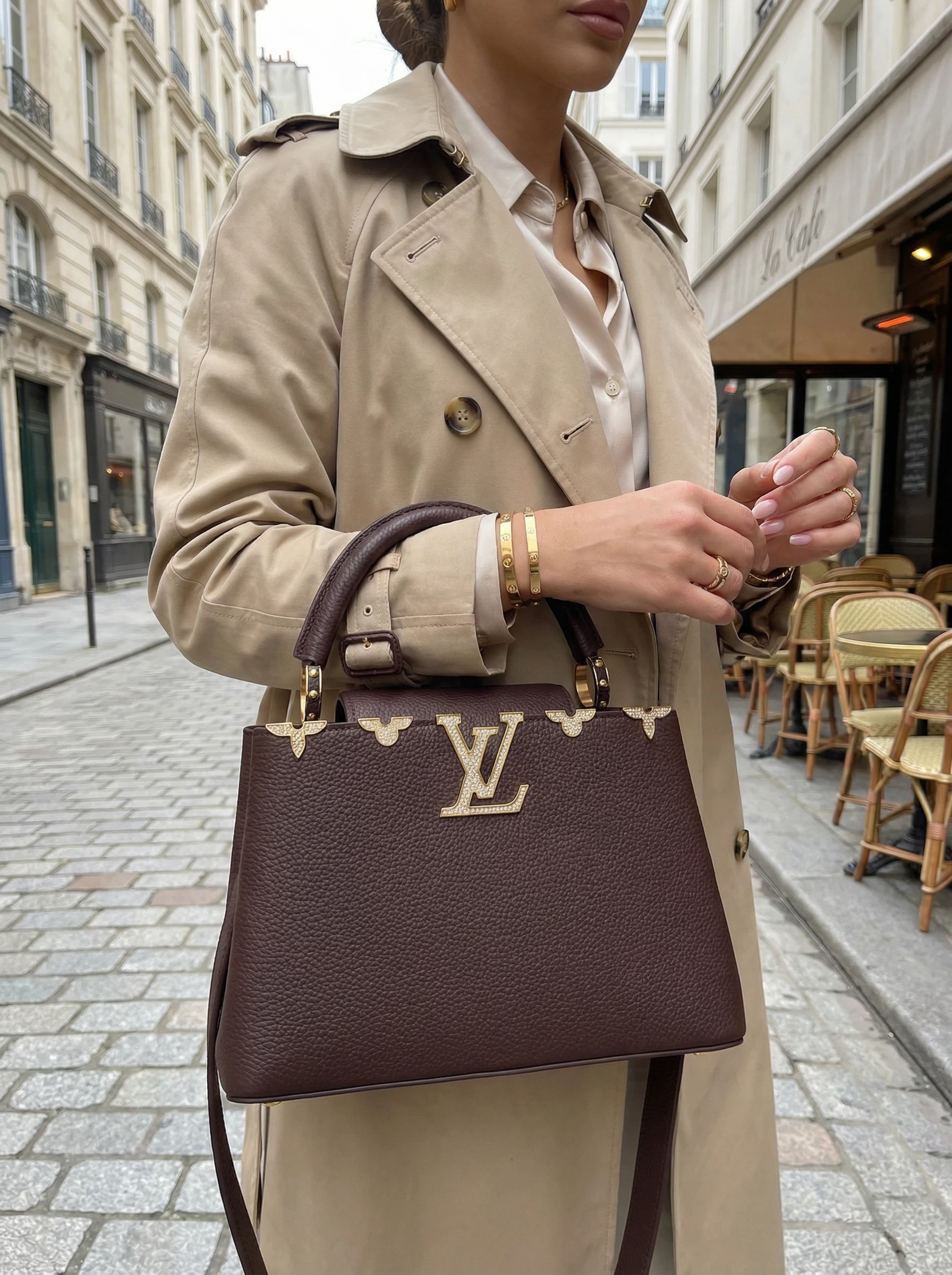 LOUIS VUITTON Женская Сумка Capucines с металлическими вставками